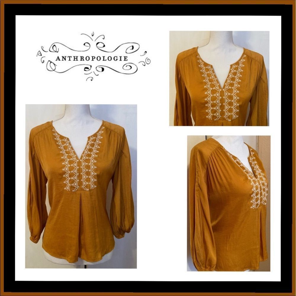 NWT Anthropologie Dolan Left Coast Alvia Peasant Top in Goldenrod Size XS